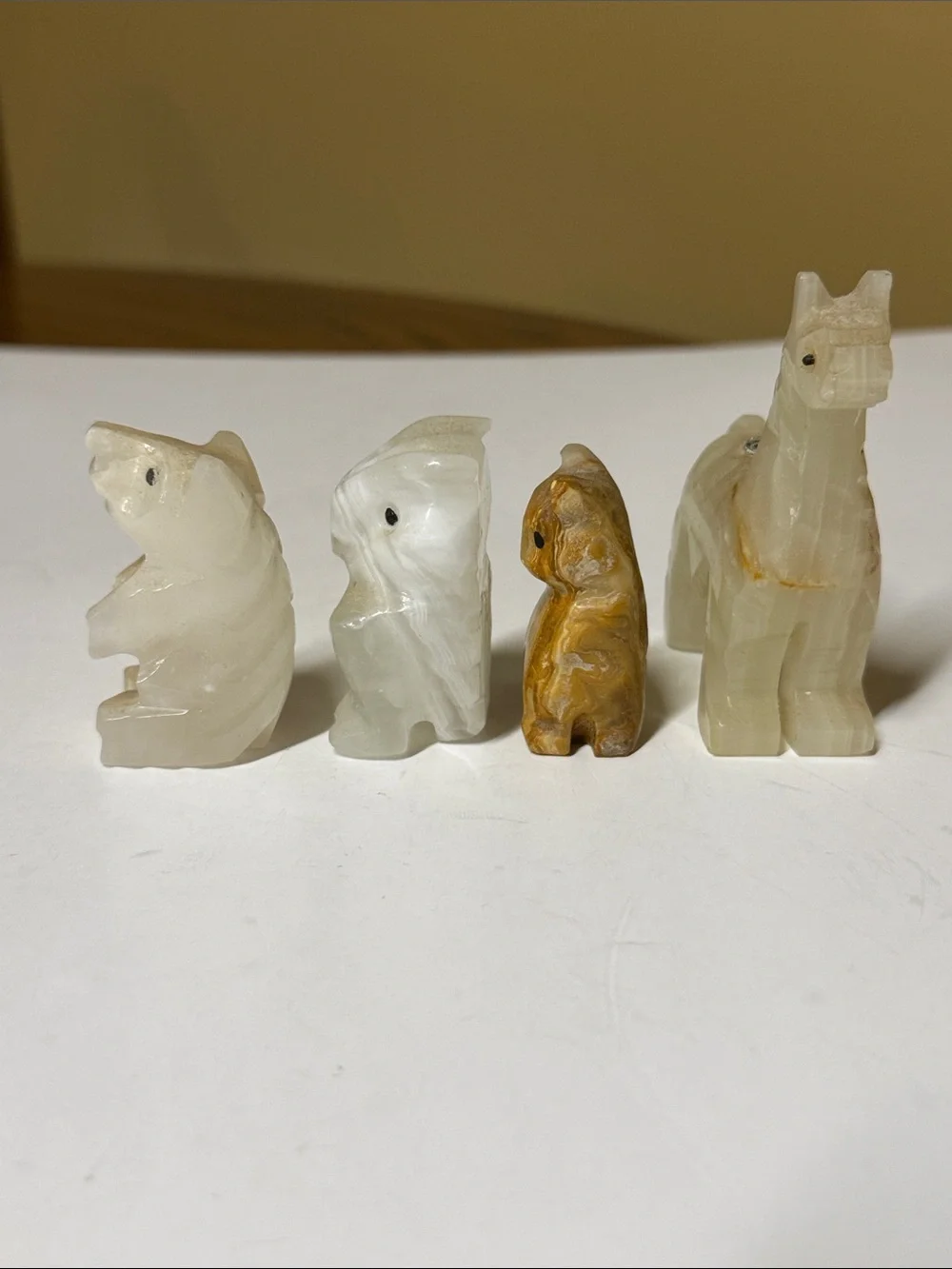 Onyx Stone carved Pet Figurines - Mixed Cream & Brown set of 4